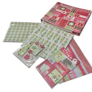 HOLIDAY THEME 8x8 Festive Christmas Scrapbook Kit - Red, Green, Pink
